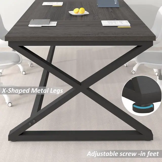 Alt view image 5 of 7 - 70 Inch Large Desk, Long Computer Desk for Writing Study, Industrial Home Office Work Executive Desk for Bedroom, Wood Metal Pc Gaming Workstation Computer Table for 2 Monitors, Dark Gray Oak