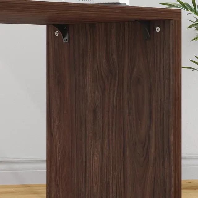 Alt view image 7 of 7 - Walnut Home Office Desk L Shaped with Drawers, Reversible Wood Computer Desk Table for Executive Work Writing Study Gaming, Rustic Corner L Desk with Storage Cabinet Shelves for Bedroom, 55 Inch