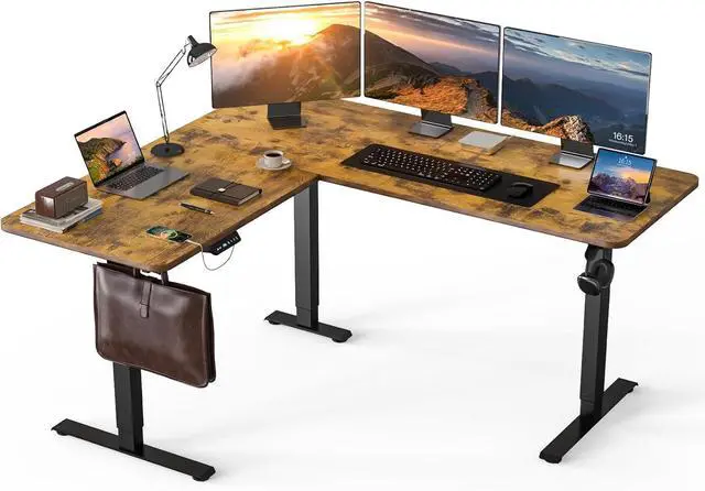 Main image of Upgrade Version 63 * 55 inch L Shaped Electric Adjustable Height Standing Desk, Corner Stand Up Sit Computer Table for Gaming Office by DT