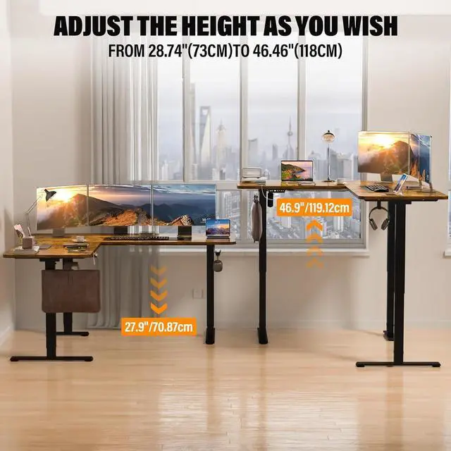 Alt view image 4 of 7 - Upgrade Version 63 * 55 inch L Shaped Electric Adjustable Height Standing Desk, Corner Stand Up Sit Computer Table for Gaming Office by DT