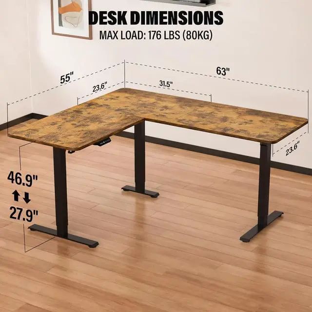 Alt view image 3 of 7 - Upgrade Version 63 * 55 inch L Shaped Electric Adjustable Height Standing Desk, Corner Stand Up Sit Computer Table for Gaming Office by DT
