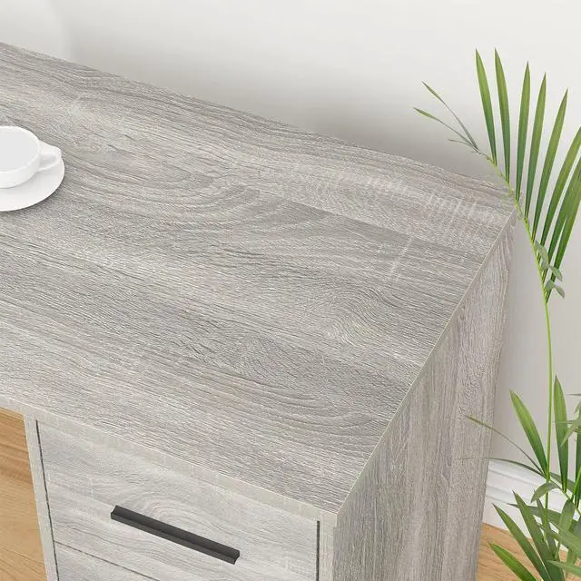 Alt view image 5 of 7 - Large L Shaped Desk with Storage File CabinetCorner L-Shaped Computer Desk with Drawers Shelves, Home Office Bedroom Metal Wood Study Writing Table Executive Workstation, Light Grey Oak, 59 Inch