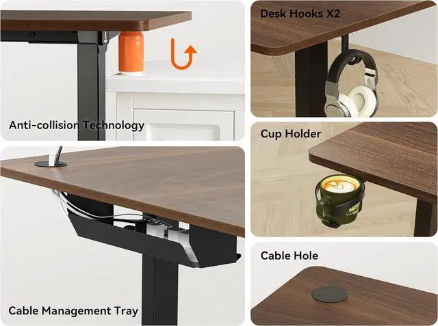 Alt view image 7 of 7 - 63X55 Inches Reversible L Shaped Standing Desk Height Adjustable with Cup Holder, Electric Corner Computer Desk, Sit Stand up Home Office Desk, Ergonomic Gaming Desk, Black Walnut