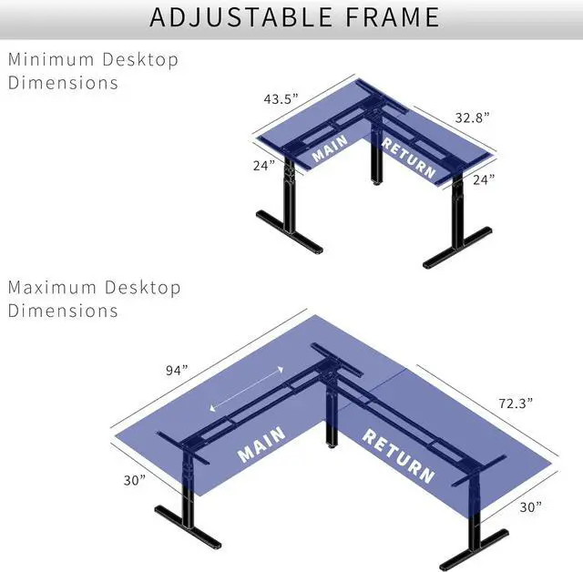 Alt view image 6 of 7 - Electric Triple Motor Height Adjustable 3 Leg Corner Desk Frame, up to 300lbs, Sit Stand Ergonomic L Shaped Frame Only, Black, DESK-V130EB