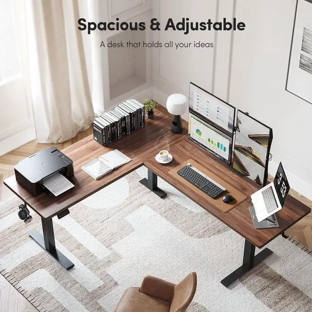 Alt view image 3 of 7 - 75 * 63" L Shaped Standing Desk, Electric Height Adjustable L Shaped Desk, Suitable for Home Office, Black Walnat