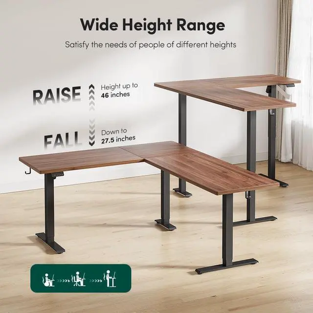 Alt view image 5 of 7 - 75 * 63" L Shaped Standing Desk, Electric Height Adjustable L Shaped Desk, Suitable for Home Office, Black Walnat