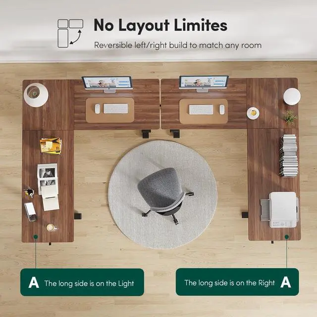 Alt view image 6 of 7 - 75 * 63" L Shaped Standing Desk, Electric Height Adjustable L Shaped Desk, Suitable for Home Office, Black Walnat