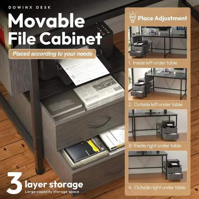 Alt view image 3 of 7 - L Shaped Desk with Pegboard and Drawers, Reversible 67 Gaming Desk with RGB Light and Power Outlet, Computer Corner Desk with Storage and Hutch for Game Office Home, Grey