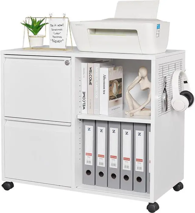 Main image of Mobile File Cabinet, Metal Lateral Rolling Printer Stand Filing Cabinets with Shelves for Home Office-Storage A4/F4/Letter (White)