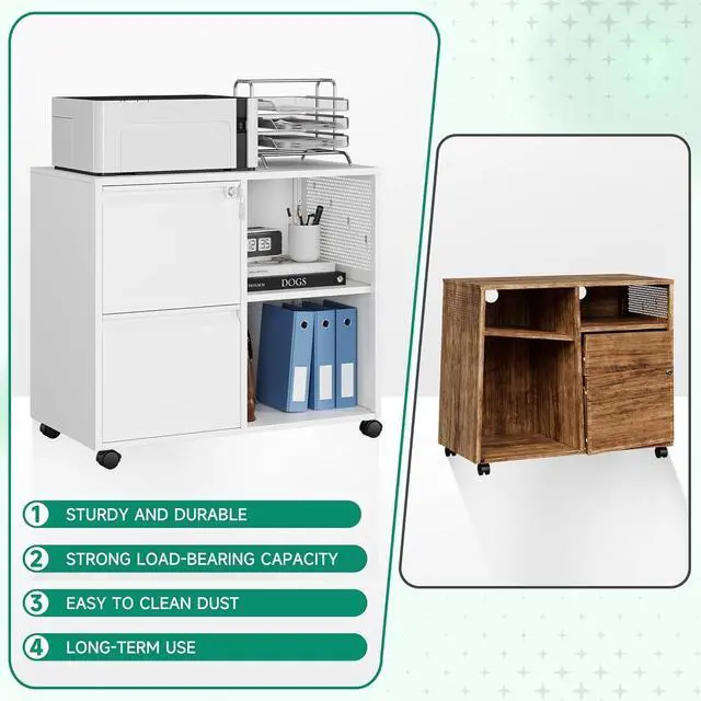 Alt view image 4 of 7 - Mobile File Cabinet, Metal Lateral Rolling Printer Stand Filing Cabinets with Shelves for Home Office-Storage A4/F4/Letter (White)