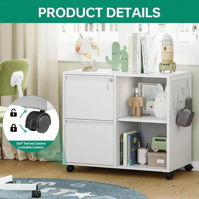 Alt view image 5 of 7 - Mobile File Cabinet, Metal Lateral Rolling Printer Stand Filing Cabinets with Shelves for Home Office-Storage A4/F4/Letter (White)