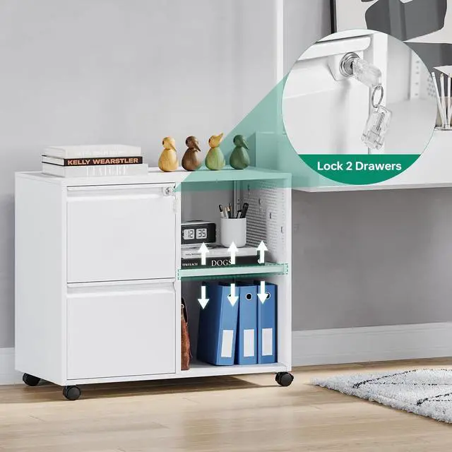 Alt view image 7 of 7 - Mobile File Cabinet, Metal Lateral Rolling Printer Stand Filing Cabinets with Shelves for Home Office-Storage A4/F4/Letter (White)