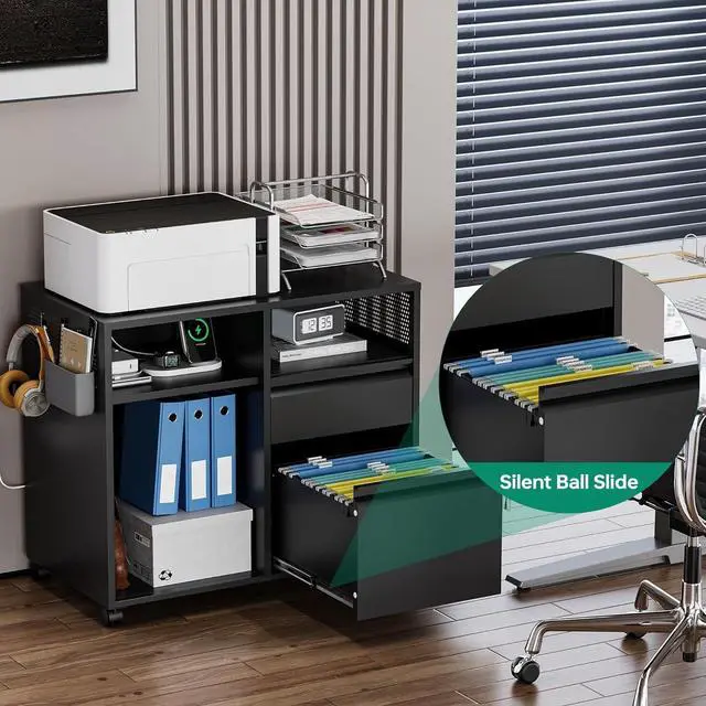 Alt view image 7 of 7 - Mobile File Cabinet, Metal Lateral Rolling Printer Stand Filing Cabinets with Shelves for Home Office-Storage A4/F4/Letter (Black)