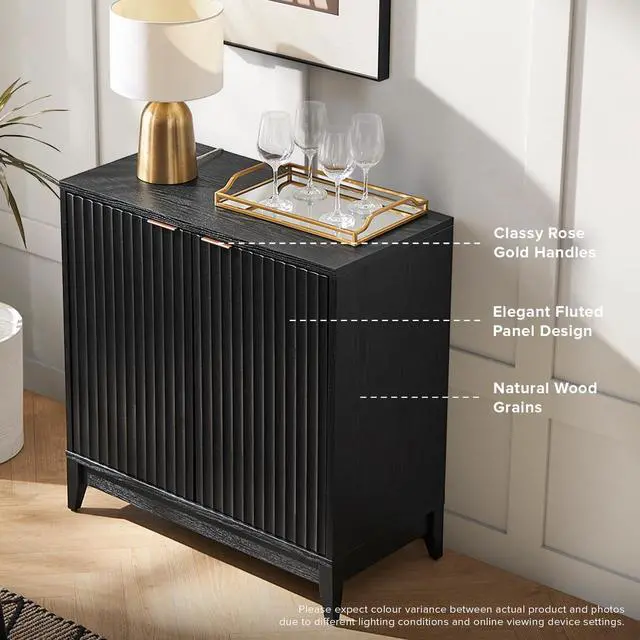 Alt view image 3 of 7 - Brooklyn Storage Cabinet, Modern Farmhouse Entryway Accent Case, Buffet Sideboard, Console Table, Credenza, Wood Modular Organizer with Doors & Shelf, Fluted Panel Cupboard (Black, Single)
