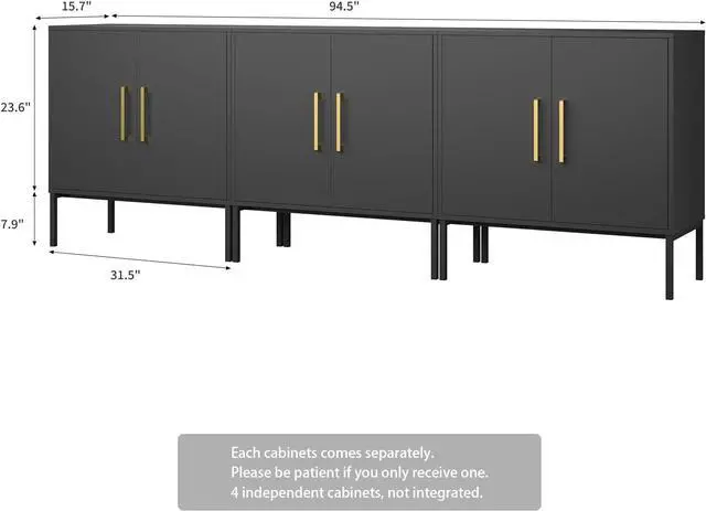 Alt view image 2 of 7 - Storage Cabinet with Doors, Set of 3, Modern Buffet Cabinet with Storage, Kitchen Sideboard Buffet, Black Wood Accent Cabinet for Living Room, Bedroom, Hallway, Entryway, Office, Black