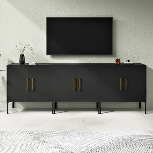 Alt view image 6 of 7 - Storage Cabinet with Doors, Set of 3, Modern Buffet Cabinet with Storage, Kitchen Sideboard Buffet, Black Wood Accent Cabinet for Living Room, Bedroom, Hallway, Entryway, Office, Black