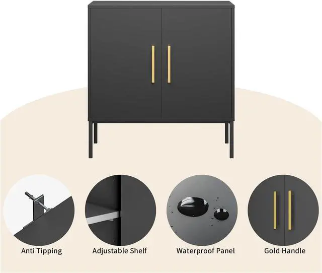 Alt view image 7 of 7 - Storage Cabinet with Doors, Set of 3, Modern Buffet Cabinet with Storage, Kitchen Sideboard Buffet, Black Wood Accent Cabinet for Living Room, Bedroom, Hallway, Entryway, Office, Black