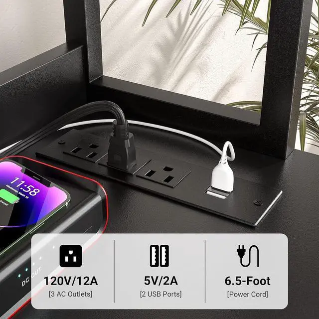 Alt view image 3 of 7 - Vertical Filing Cabinet with Lock & Charging Station, Large Drawer Wood File Cabinet with Bookshelf, Printer Stand with Open Storage Shelf, fits Letter Size for Home Office, Black