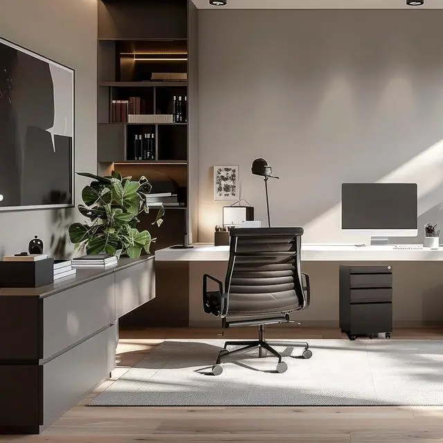 Alt view image 4 of 7 - 3 Drawer File Cabinet with Lock and Wheels, Under Desk Storage Filing Pedestal for Home Office, No Assembly Small Rolling File Cabinet for Legal, Letter, and A4 Files in Black