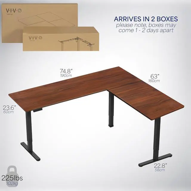 Alt view image 6 of 7 - Electric Corner L-Shaped 75 x 63 in Standing Desk, Memory Height Adjustment, Dark Walnut Top Black Frame, DESK-E3CTD-75