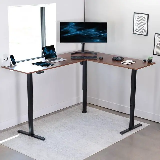 Alt view image 7 of 7 - Electric Corner L-Shaped 75 x 63 in Standing Desk, Memory Height Adjustment, Dark Walnut Top Black Frame, DESK-E3CTD-75