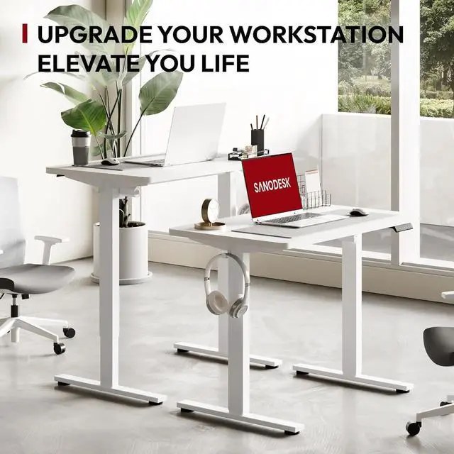 Alt view image 3 of 7 - Electric Standing Desk 48 x 24 Inches Whole-Piece Desktop Height Adjustable Stand Up Desk w/6-Button Controller Ergonomic Computer Desk for Home Office, White Frame + White Tabletop