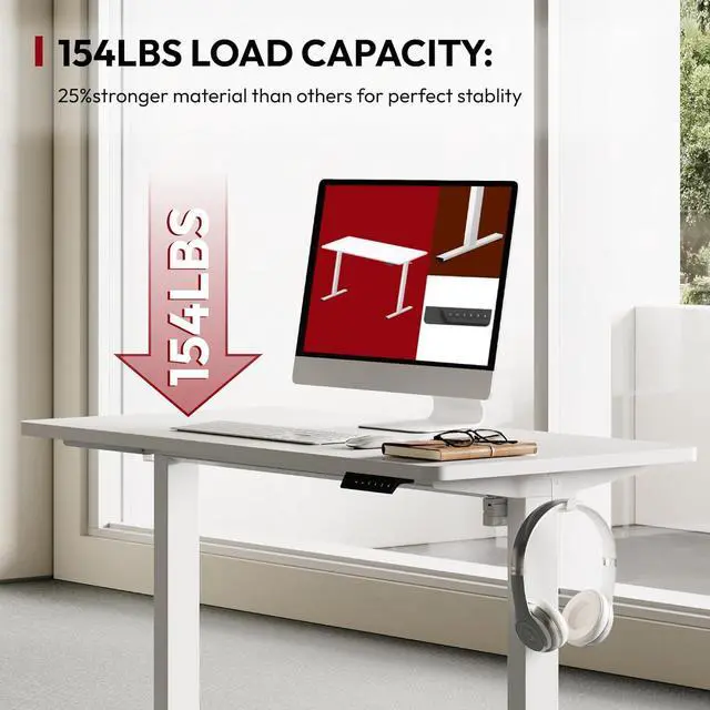 Alt view image 4 of 7 - Electric Standing Desk 48 x 24 Inches Whole-Piece Desktop Height Adjustable Stand Up Desk w/6-Button Controller Ergonomic Computer Desk for Home Office, White Frame + White Tabletop
