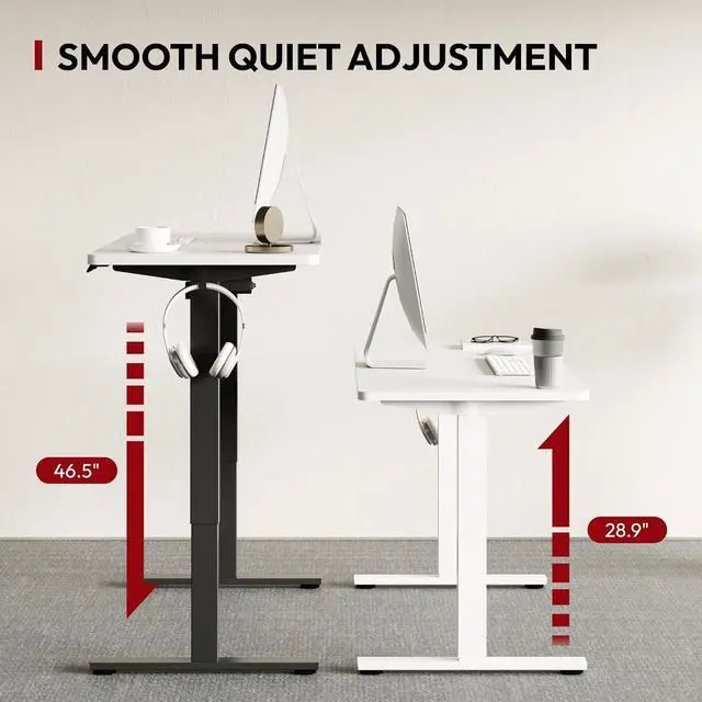 Alt view image 5 of 7 - Electric Standing Desk 48 x 24 Inches Whole-Piece Desktop Height Adjustable Stand Up Desk w/6-Button Controller Ergonomic Computer Desk for Home Office, White Frame + White Tabletop