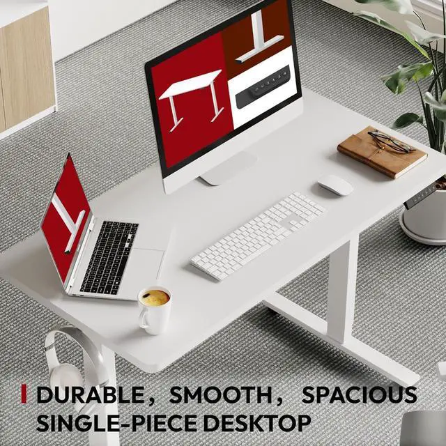 Alt view image 6 of 7 - Electric Standing Desk 48 x 24 Inches Whole-Piece Desktop Height Adjustable Stand Up Desk w/6-Button Controller Ergonomic Computer Desk for Home Office, White Frame + White Tabletop