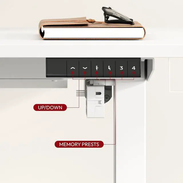 Alt view image 7 of 7 - Electric Standing Desk 48 x 24 Inches Whole-Piece Desktop Height Adjustable Stand Up Desk w/6-Button Controller Ergonomic Computer Desk for Home Office, White Frame + White Tabletop