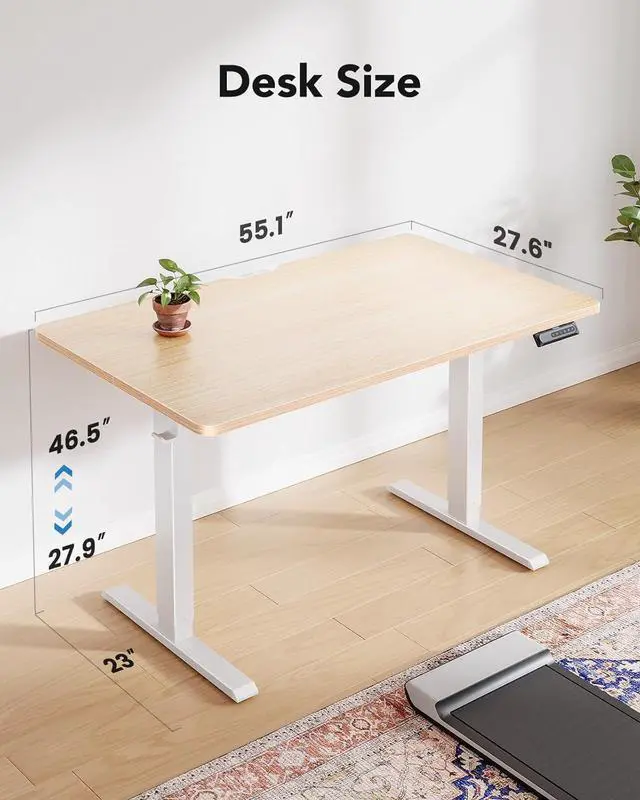 Alt view image 3 of 7 - 55" x 28" Electric Standing Desk Adjustable Height, 4 Memory Height Settings, Headphone Hook, Cable Manager, Sit Stand Up Desk for Home Office & Computer Workstation, Nature