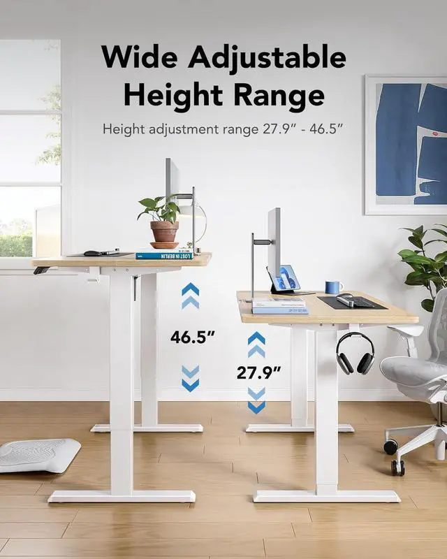 Alt view image 4 of 7 - 55" x 28" Electric Standing Desk Adjustable Height, 4 Memory Height Settings, Headphone Hook, Cable Manager, Sit Stand Up Desk for Home Office & Computer Workstation, Nature