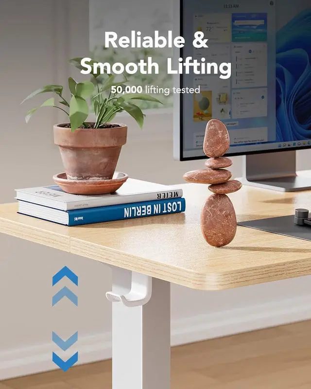 Alt view image 5 of 7 - 55" x 28" Electric Standing Desk Adjustable Height, 4 Memory Height Settings, Headphone Hook, Cable Manager, Sit Stand Up Desk for Home Office & Computer Workstation, Nature