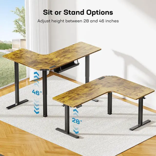Alt view image 7 of 7 - 63 Dual Motor L-Shaped Standing Desk, Built-in Power Outlets, Electric Height Adjustable Corner Computer Desk, Large Power Strip Holder, Sit Stand Up Desk with 3 Preset Heights, Vintage Brown