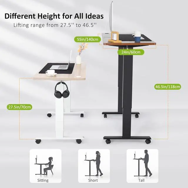 Alt view image 4 of 7 - Electric Standing Desk Adjustable Height Desk 55 x 24In with Charging Station, Stand up Desk with Oversized Mouse Pad, 4 Caster, 4 Preset Heights Easy to Set, 27''-45'' Lifting Range(Black