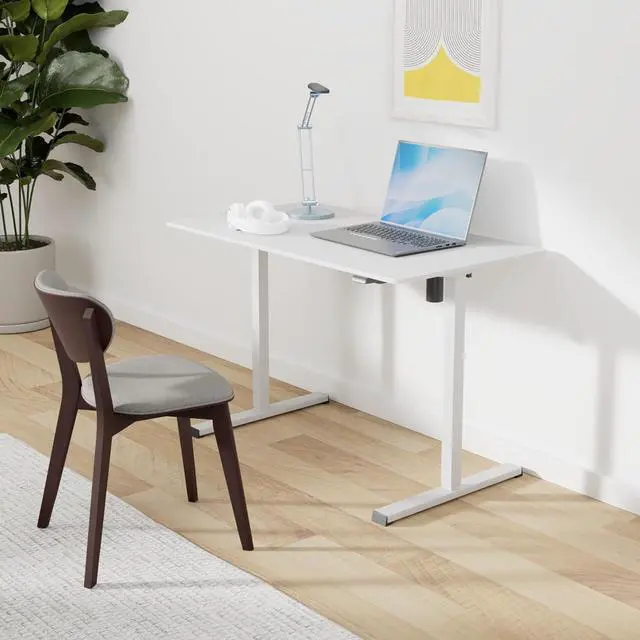 Alt view image 2 of 7 - EN1 One-Piece Standing Desk 48 x 24 Inches Height Adjustable Desk Electric Sit Stand Up Desk Home Office Desks Computer Workstation (White Frame + White Desktop)