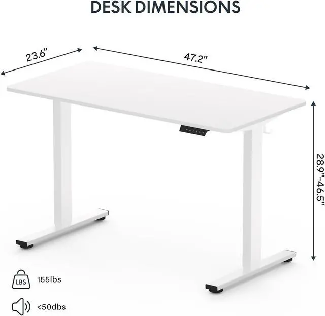 Alt view image 3 of 7 - EN1 One-Piece Standing Desk 48 x 24 Inches Height Adjustable Desk Electric Sit Stand Up Desk Home Office Desks Computer Workstation (White Frame + White Desktop)
