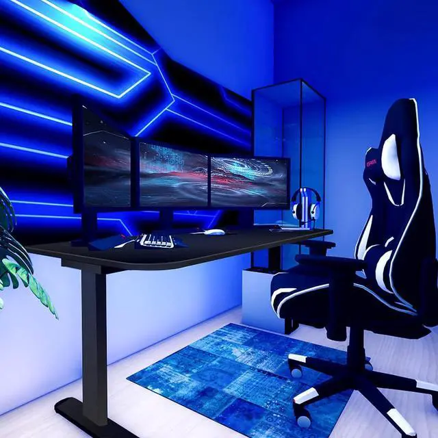 Alt view image 7 of 7 - Electric Standing Desk Adjustable Height Desk 55 x 24In with Charging Station, Stand up Desk with Oversized Mouse Pad, 4 Caster, 4 Preset Heights Easy to Set, 27''-45'' Lifting Range(Black