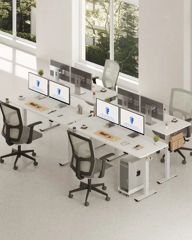 Alt view image 5 of 7 - 79 x 32 Inch Large Standing Desk, Stand Up Desk with Splice Board, Rising Desks for Home Office, Office Desk with Cup Holder and Headphone Hook (White Frame + White Top, 2 kages)