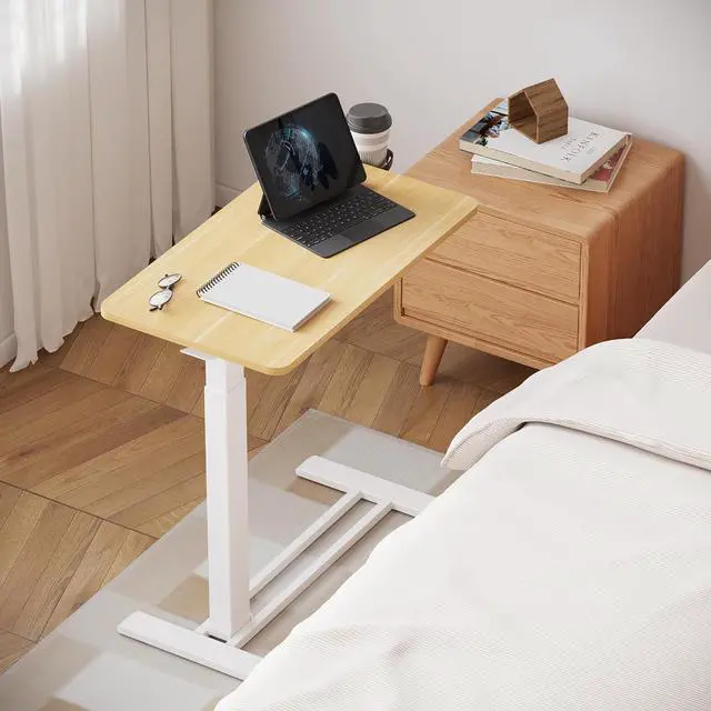 Alt view image 2 of 7 - Mobile Standing Desk with Wheels Pneumatic Laptop Desk Rolling Computer C Movable Height Adjustable Small Sit Stand Desk Computer Workstations Home Use(31.5" W x 17.7" D, Maple)