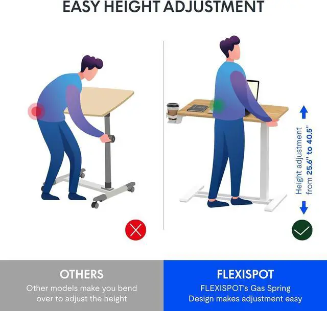 Alt view image 3 of 7 - Mobile Standing Desk with Wheels Pneumatic Laptop Desk Rolling Computer C Movable Height Adjustable Small Sit Stand Desk Computer Workstations Home Use(31.5" W x 17.7" D, Maple)