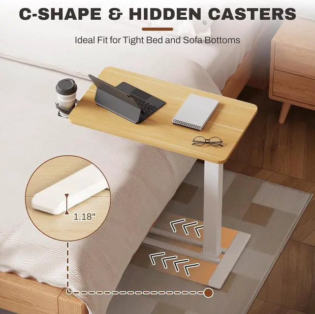 Alt view image 4 of 7 - Mobile Standing Desk with Wheels Pneumatic Laptop Desk Rolling Computer C Movable Height Adjustable Small Sit Stand Desk Computer Workstations Home Use(31.5" W x 17.7" D, Maple)