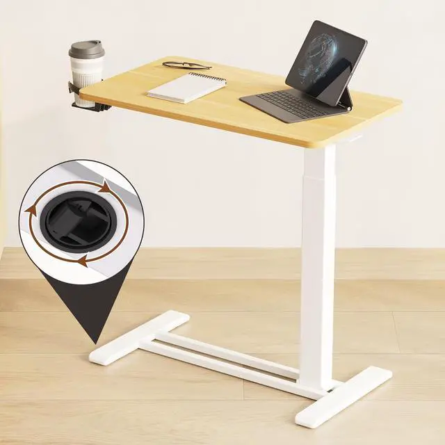 Alt view image 5 of 7 - Mobile Standing Desk with Wheels Pneumatic Laptop Desk Rolling Computer C Movable Height Adjustable Small Sit Stand Desk Computer Workstations Home Use(31.5" W x 17.7" D, Maple)