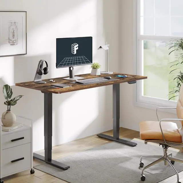 Alt view image 2 of 7 - E6 MAX Dual Motor 3 Stages Standing Desk 55x28 Inch Whole-Piece Board Electric Height Adjustable Stand Up Desk 150KG Load Caity(Black Frame + Special Walnut Desktop)
