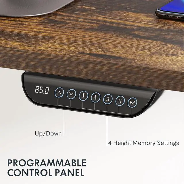 Alt view image 4 of 7 - E6 MAX Dual Motor 3 Stages Standing Desk 55x28 Inch Whole-Piece Board Electric Height Adjustable Stand Up Desk 150KG Load Caity(Black Frame + Special Walnut Desktop)