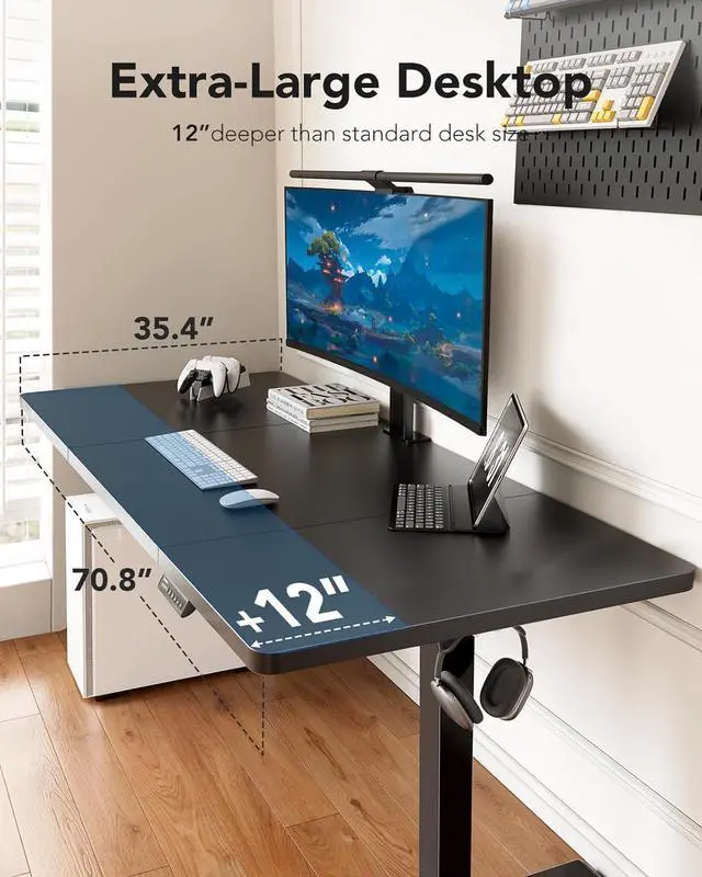 Alt view image 4 of 7 - Electric Standing Desk, 71 x 35 inch Large Height Adjustable Table, Powerful Brushless Motor, 4 Memory Preset, Sit Stand Up Desk, Home Office Computer Table with Thick T-Shaped Frame