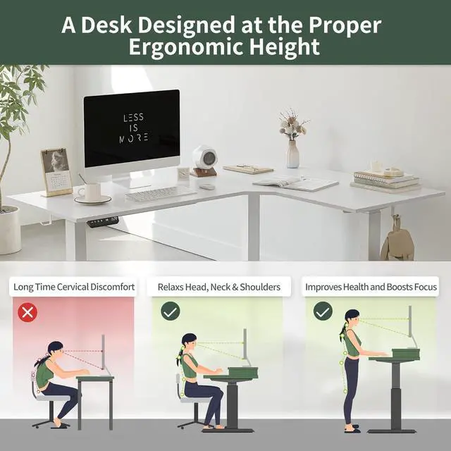 Alt view image 4 of 7 - FEZIBO 75 Inches, Supports Over 300lbs, Large L Shaped Standing Desk, Electric Height Adjustable L Shaped Desk, Suitable for Home Office, White Frame/White Top