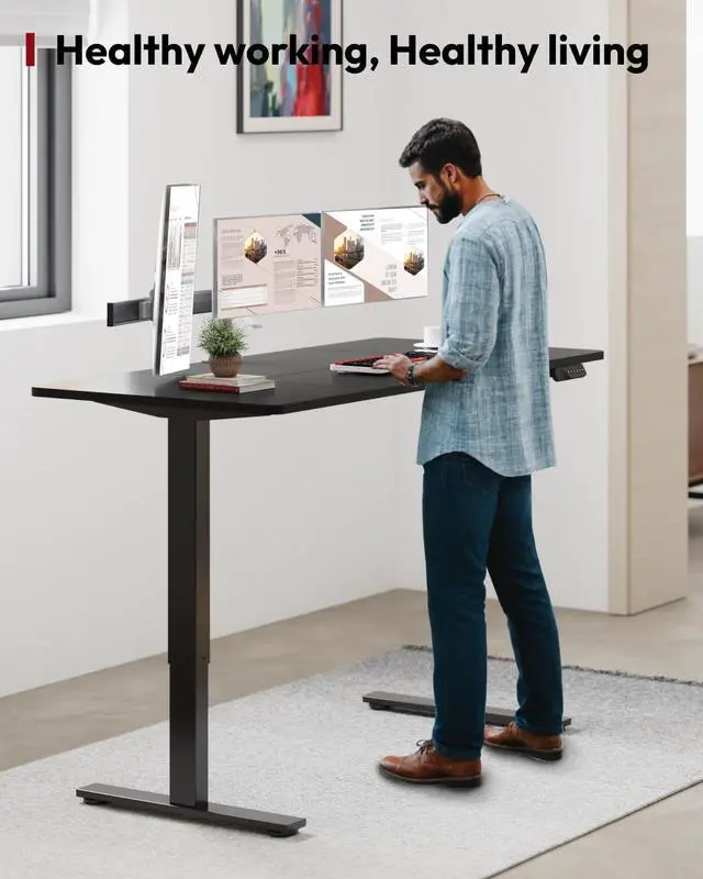 Alt view image 2 of 7 - Standing Desk Height Adjustable Electric Stand up Desk 79x32 Inches Sit Stand Home Office Desk with Splice Board, Black Frame/Black Top