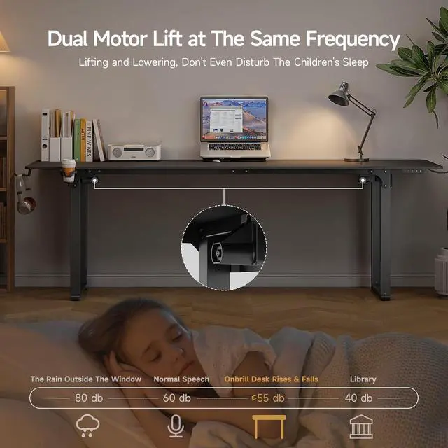 Alt view image 5 of 7 - Standing Desk, 63x30 Inches Rectangle Stand Up Desk with 4 Legs, Dual Motor and Memory Controller, Adjustable Height from 28-46 Inches for Home and Computer Workstation, Black