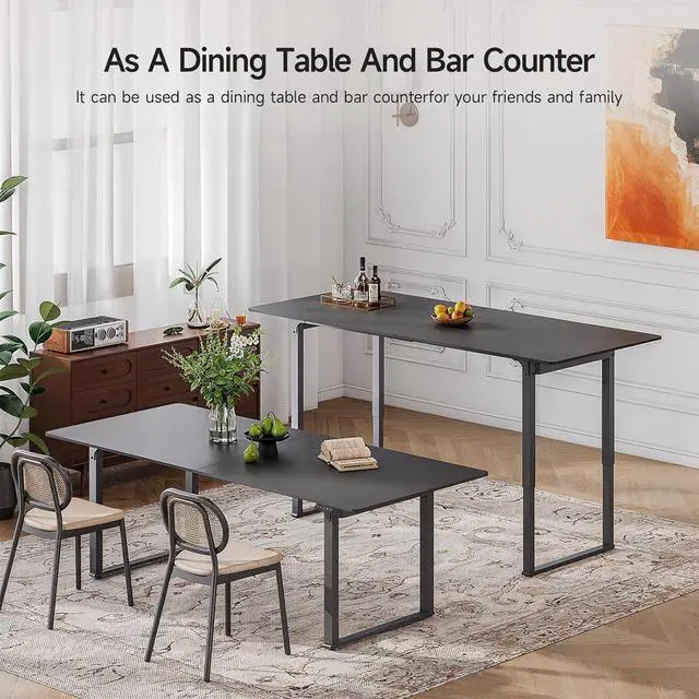 Alt view image 7 of 7 - Standing Desk, 63x30 Inches Rectangle Stand Up Desk with 4 Legs, Dual Motor and Memory Controller, Adjustable Height from 28-46 Inches for Home and Computer Workstation, Black